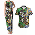 South Sea Islanders And Vanuatu Couples Matching Tank Maxi Dress and Hawaiian Shirt Boar Tusk Warrior Southern Tribal Pattern