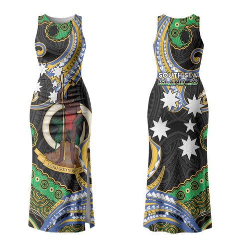 South Sea Islanders And Vanuatu Couples Matching Tank Maxi Dress and Long Sleeve Button Shirt Boar Tusk Warrior Southern Tribal Pattern