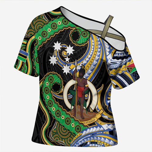 South Sea Islanders And Vanuatu Cross Shoulder Shirt Boar Tusk Warrior Southern Tribal Pattern