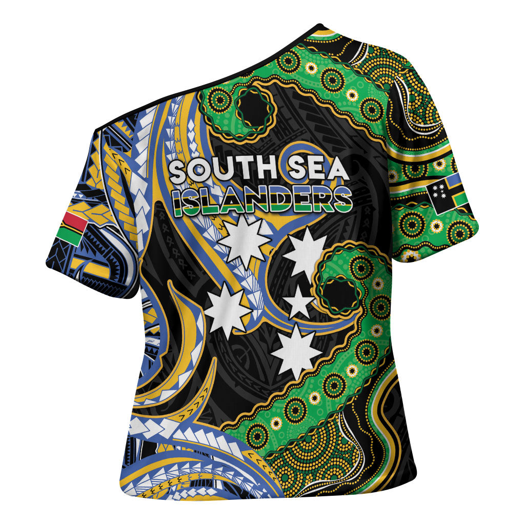 South Sea Islanders And Vanuatu Cross Shoulder Shirt Boar Tusk Warrior Southern Tribal Pattern