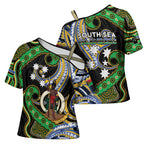 South Sea Islanders And Vanuatu Cross Shoulder Shirt Boar Tusk Warrior Southern Tribal Pattern