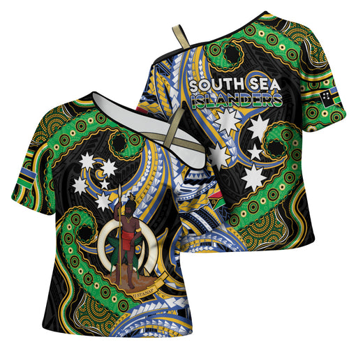 South Sea Islanders And Vanuatu Cross Shoulder Shirt Boar Tusk Warrior Southern Tribal Pattern