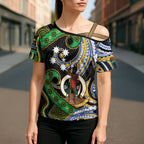 South Sea Islanders And Vanuatu Cross Shoulder Shirt Boar Tusk Warrior Southern Tribal Pattern
