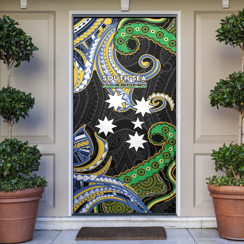 South Sea Islanders And Vanuatu Door Cover Boar Tusk Warrior Southern Tribal Pattern