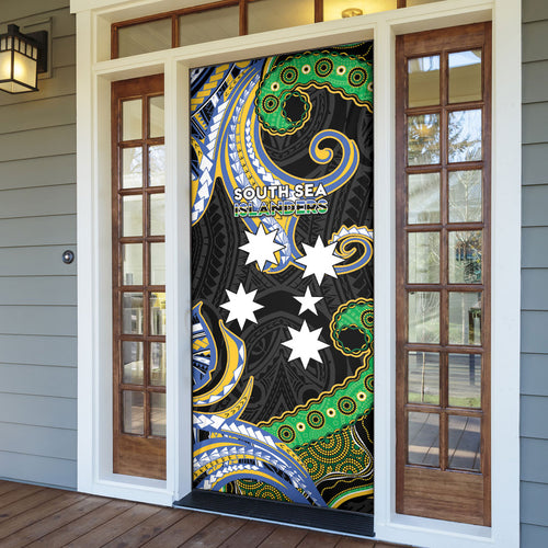 South Sea Islanders And Vanuatu Door Cover Boar Tusk Warrior Southern Tribal Pattern