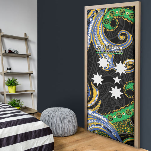 South Sea Islanders And Vanuatu Door Cover Boar Tusk Warrior Southern Tribal Pattern
