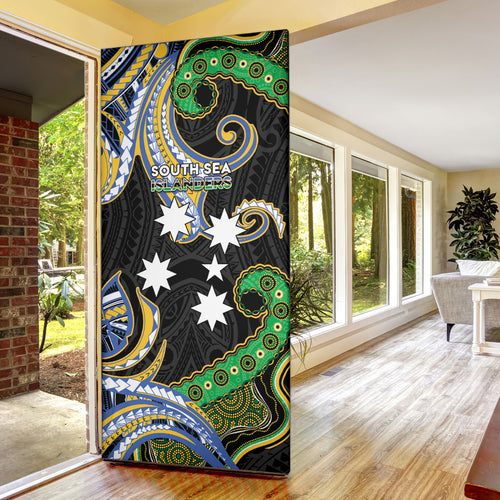 South Sea Islanders And Vanuatu Door Cover Boar Tusk Warrior Southern Tribal Pattern