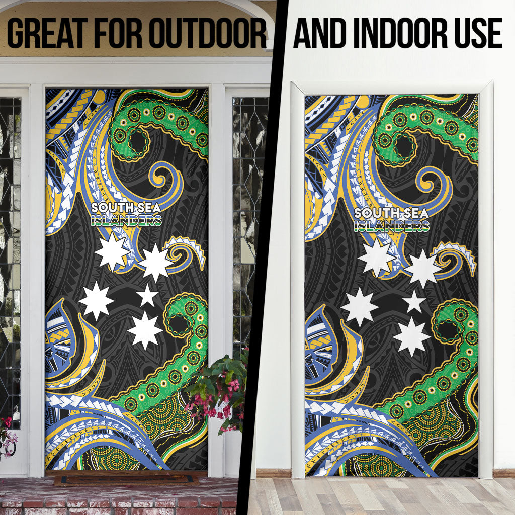 South Sea Islanders And Vanuatu Door Cover Boar Tusk Warrior Southern Tribal Pattern