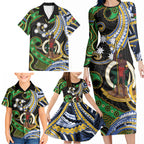South Sea Islanders And Vanuatu Family Matching Long Sleeve Bodycon Dress and Hawaiian Shirt Boar Tusk Warrior Southern Tribal Pattern