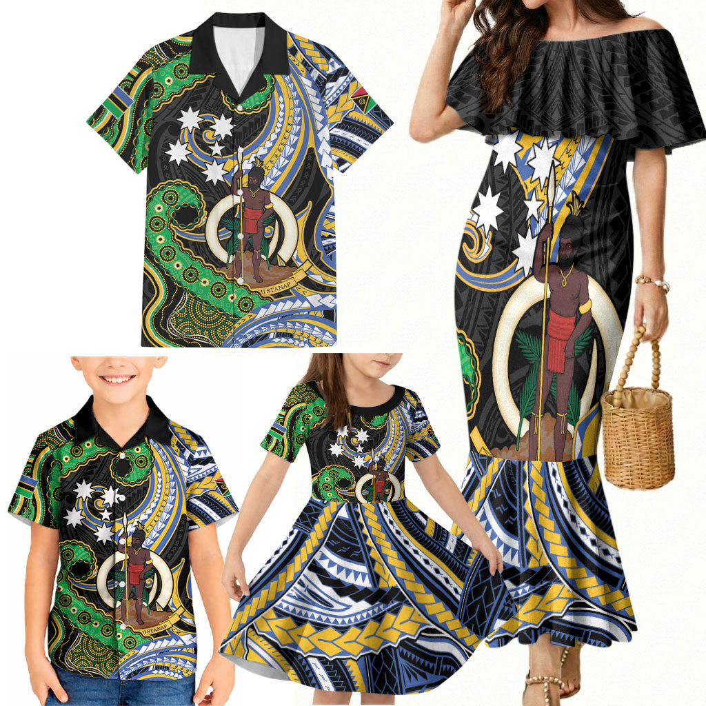 South Sea Islanders And Vanuatu Family Matching Mermaid Dress and Hawaiian Shirt Boar Tusk Warrior Southern Tribal Pattern