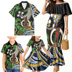 South Sea Islanders And Vanuatu Family Matching Mermaid Dress and Hawaiian Shirt Boar Tusk Warrior Southern Tribal Pattern