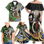 South Sea Islanders And Vanuatu Family Matching Off Shoulder Maxi Dress and Hawaiian Shirt Boar Tusk Warrior Southern Tribal Pattern