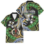 South Sea Islanders And Vanuatu Family Matching Off Shoulder Maxi Dress and Hawaiian Shirt Boar Tusk Warrior Southern Tribal Pattern