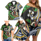 South Sea Islanders And Vanuatu Family Matching Off Shoulder Short Dress and Hawaiian Shirt Boar Tusk Warrior Southern Tribal Pattern