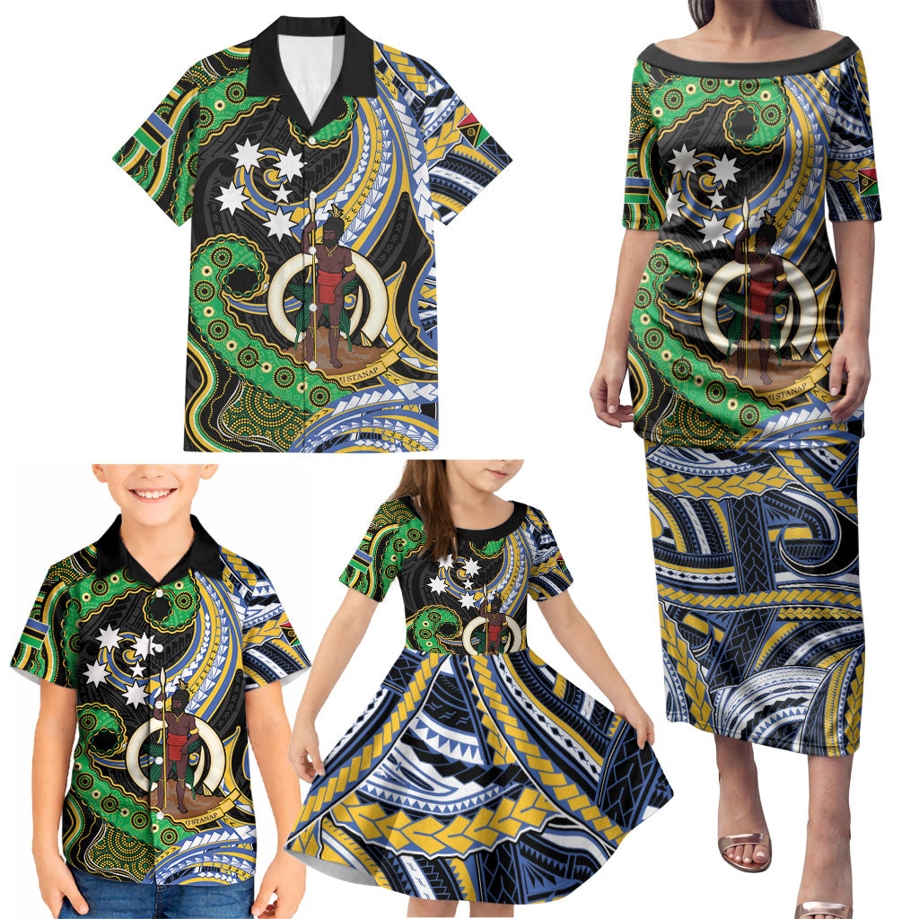 South Sea Islanders And Vanuatu Family Matching Puletasi and Hawaiian Shirt Boar Tusk Warrior Southern Tribal Pattern