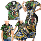South Sea Islanders And Vanuatu Family Matching Short Sleeve Bodycon Dress and Hawaiian Shirt Boar Tusk Warrior Southern Tribal Pattern
