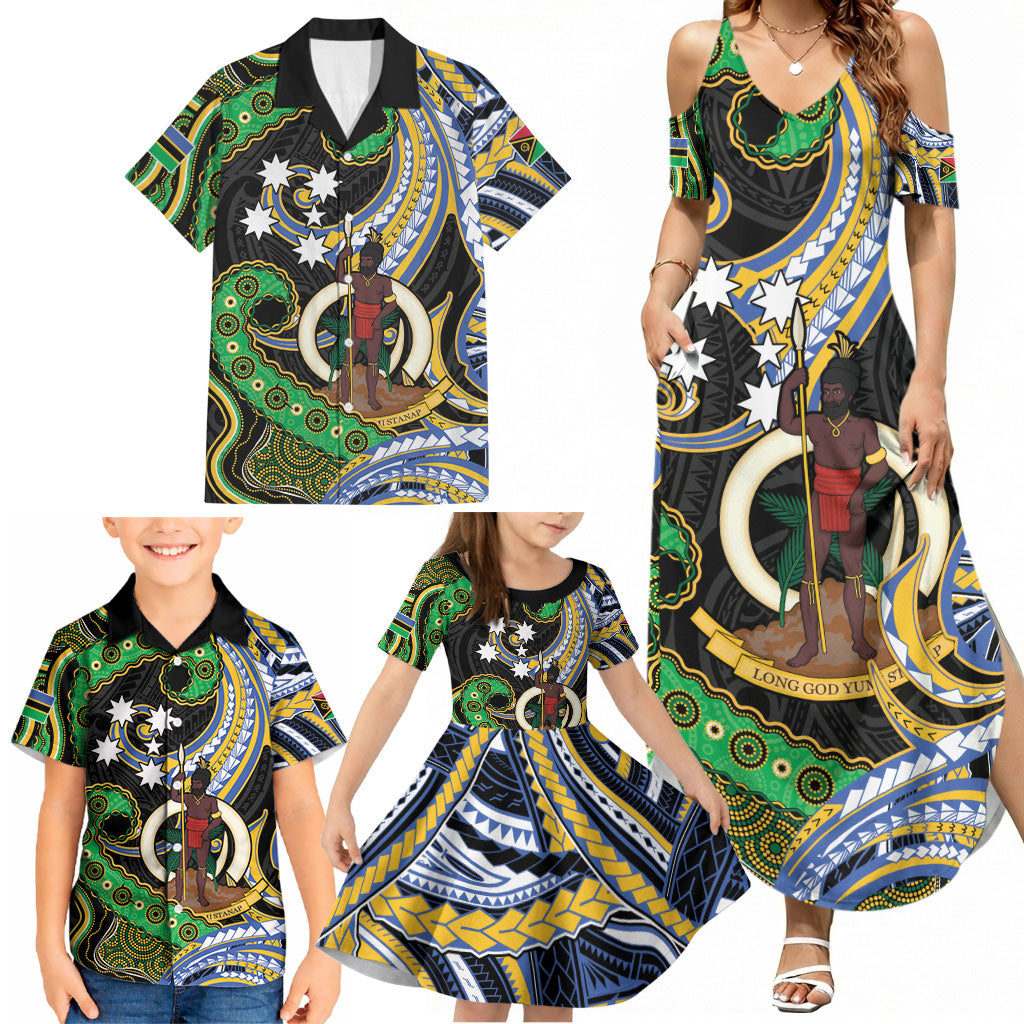 South Sea Islanders And Vanuatu Family Matching Summer Maxi Dress and Hawaiian Shirt Boar Tusk Warrior Southern Tribal Pattern