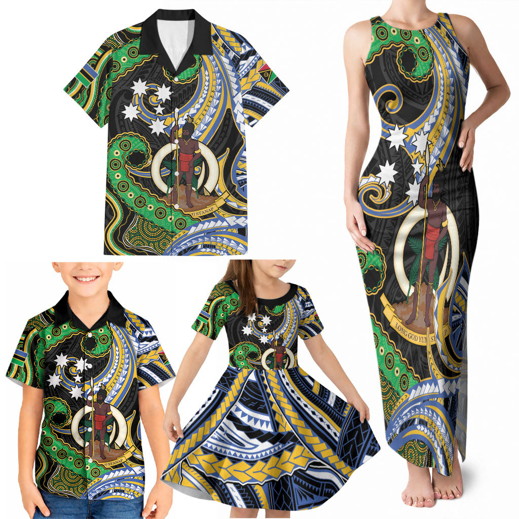 South Sea Islanders And Vanuatu Family Matching Tank Maxi Dress and Hawaiian Shirt Boar Tusk Warrior Southern Tribal Pattern
