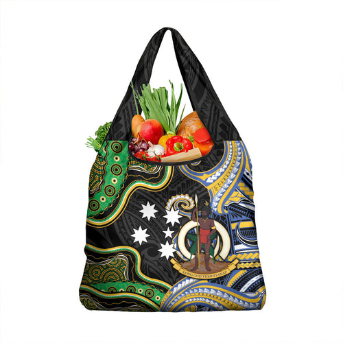 South Sea Islanders And Vanuatu Grocery Bag Boar Tusk Warrior Southern Tribal Pattern
