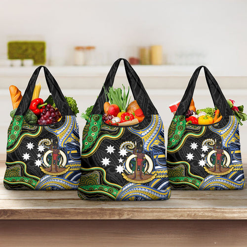South Sea Islanders And Vanuatu Grocery Bag Boar Tusk Warrior Southern Tribal Pattern