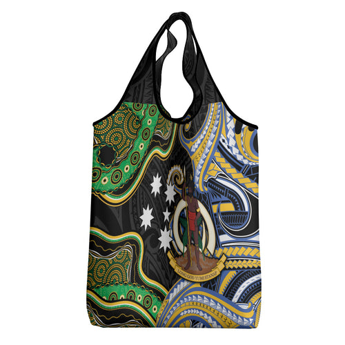 South Sea Islanders And Vanuatu Grocery Bag Boar Tusk Warrior Southern Tribal Pattern
