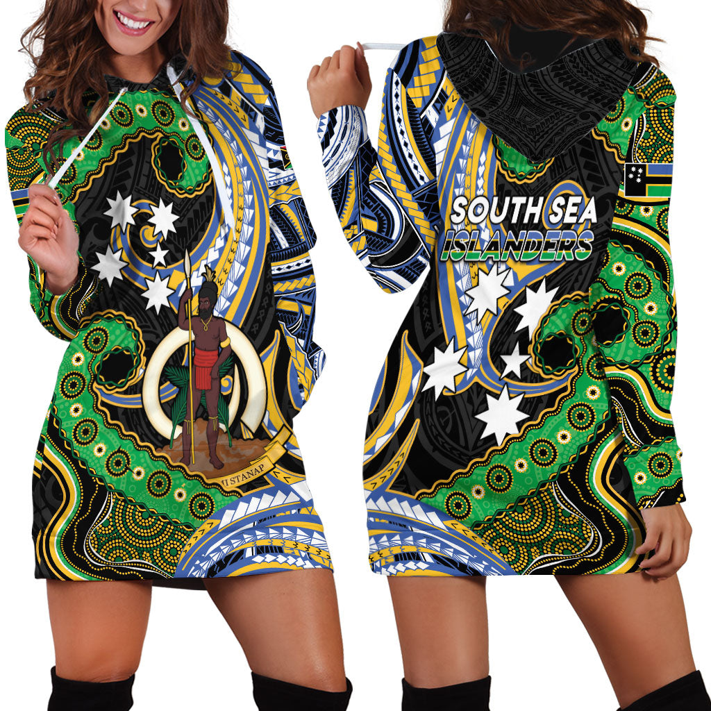South Sea Islanders And Vanuatu Hoodie Dress Boar Tusk Warrior Southern Tribal Pattern