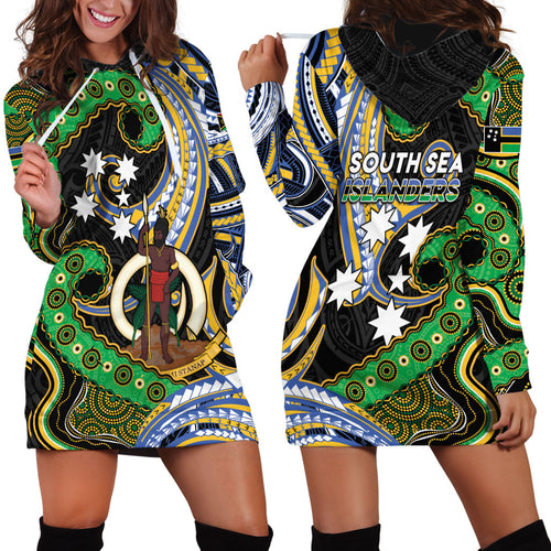 South Sea Islanders And Vanuatu Hoodie Dress Boar Tusk Warrior Southern Tribal Pattern