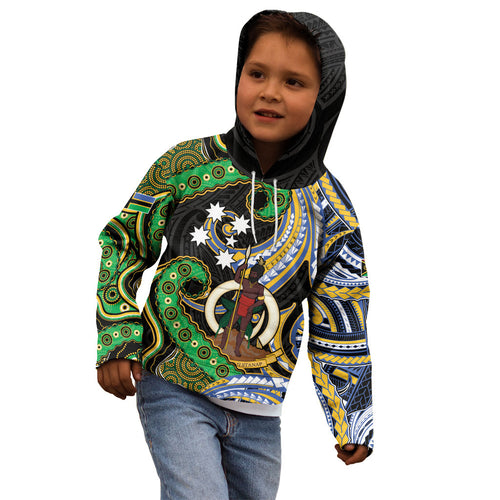 South Sea Islanders And Vanuatu Kid Hoodie Boar Tusk Warrior Southern Tribal Pattern