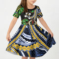 South Sea Islanders And Vanuatu Kid Short Sleeve Dress Boar Tusk Warrior Southern Tribal Pattern