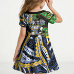 South Sea Islanders And Vanuatu Kid Short Sleeve Dress Boar Tusk Warrior Southern Tribal Pattern