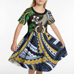 South Sea Islanders And Vanuatu Kid Short Sleeve Dress Boar Tusk Warrior Southern Tribal Pattern