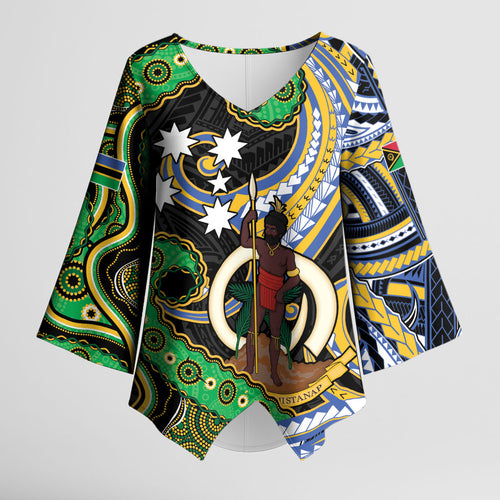 South Sea Islanders And Vanuatu Kimono Sleeve Blouse Boar Tusk Warrior Southern Tribal Pattern