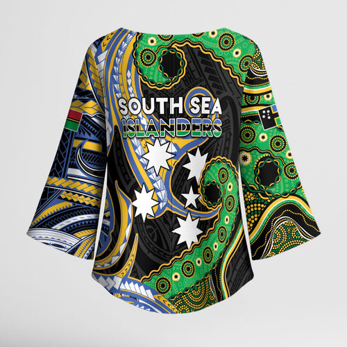 South Sea Islanders And Vanuatu Kimono Sleeve Blouse Boar Tusk Warrior Southern Tribal Pattern