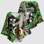 South Sea Islanders And Vanuatu Kimono Sleeve Blouse Boar Tusk Warrior Southern Tribal Pattern