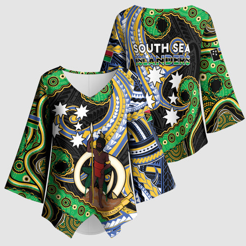 South Sea Islanders And Vanuatu Kimono Sleeve Blouse Boar Tusk Warrior Southern Tribal Pattern
