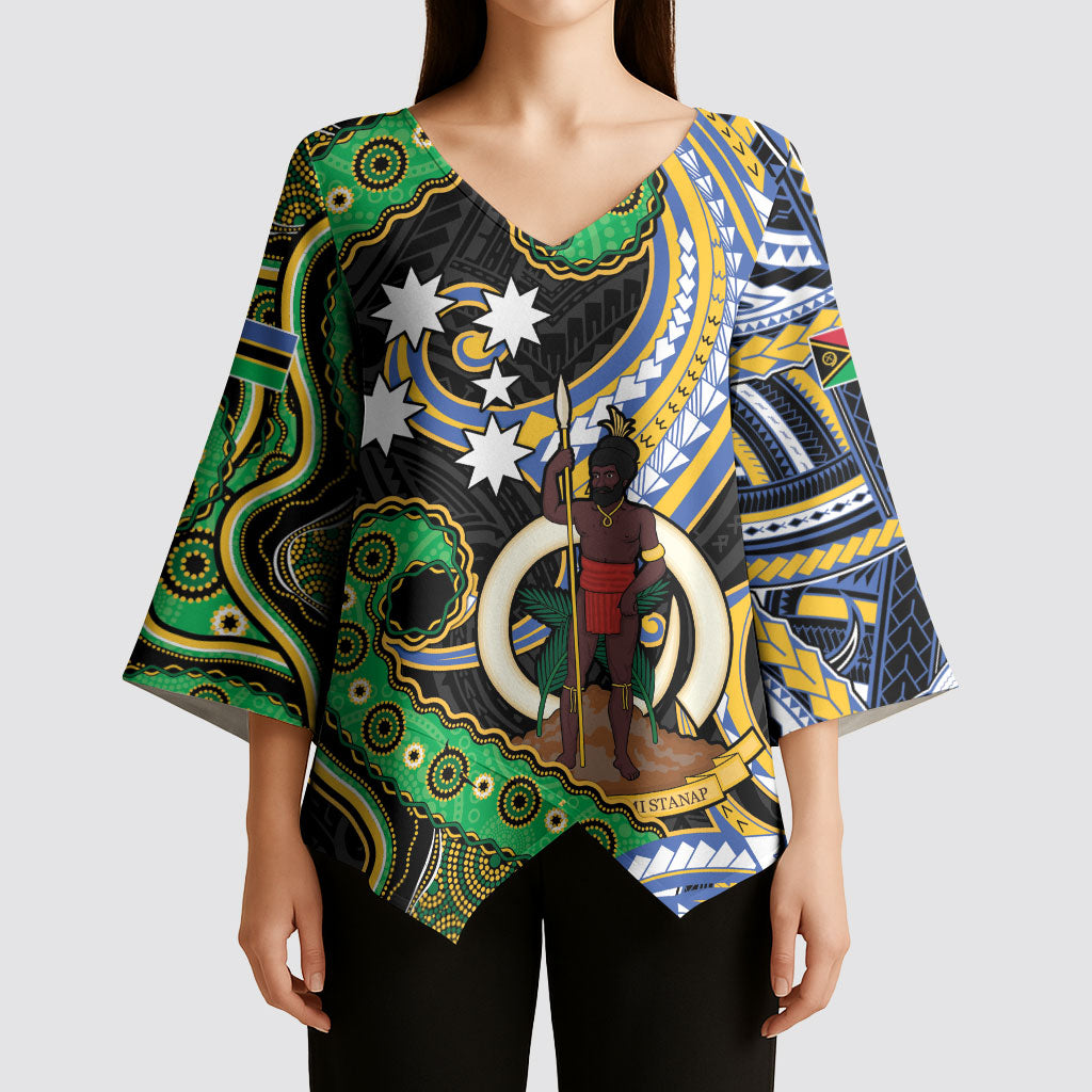 South Sea Islanders And Vanuatu Kimono Sleeve Blouse Boar Tusk Warrior Southern Tribal Pattern
