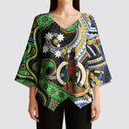 South Sea Islanders And Vanuatu Kimono Sleeve Blouse Boar Tusk Warrior Southern Tribal Pattern