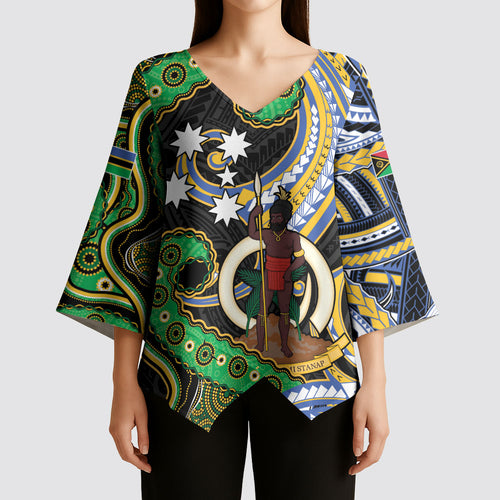 South Sea Islanders And Vanuatu Kimono Sleeve Blouse Boar Tusk Warrior Southern Tribal Pattern