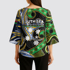 South Sea Islanders And Vanuatu Kimono Sleeve Blouse Boar Tusk Warrior Southern Tribal Pattern