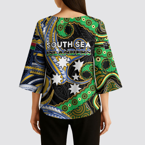 South Sea Islanders And Vanuatu Kimono Sleeve Blouse Boar Tusk Warrior Southern Tribal Pattern