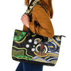 South Sea Islanders And Vanuatu Leather Tote Bag Boar Tusk Warrior Southern Tribal Pattern