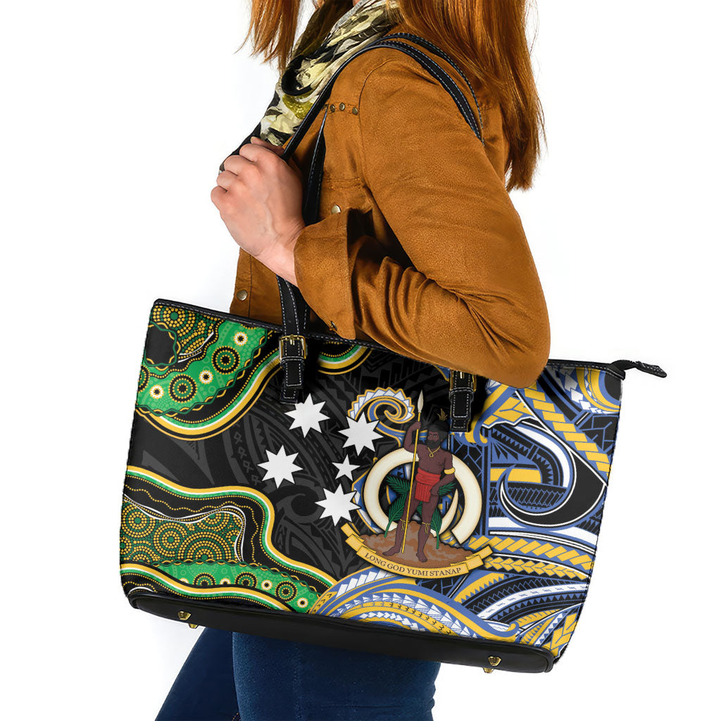 South Sea Islanders And Vanuatu Leather Tote Bag Boar Tusk Warrior Southern Tribal Pattern