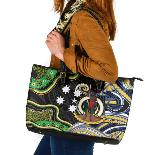 South Sea Islanders And Vanuatu Leather Tote Bag Boar Tusk Warrior Southern Tribal Pattern