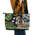 South Sea Islanders And Vanuatu Leather Tote Bag Boar Tusk Warrior Southern Tribal Pattern