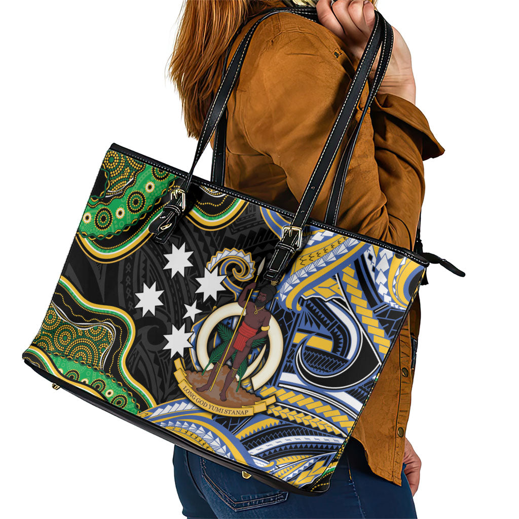 South Sea Islanders And Vanuatu Leather Tote Bag Boar Tusk Warrior Southern Tribal Pattern