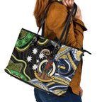 South Sea Islanders And Vanuatu Leather Tote Bag Boar Tusk Warrior Southern Tribal Pattern
