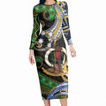 South Sea Islanders And Vanuatu Long Sleeve Bodycon Dress Boar Tusk Warrior Southern Tribal Pattern