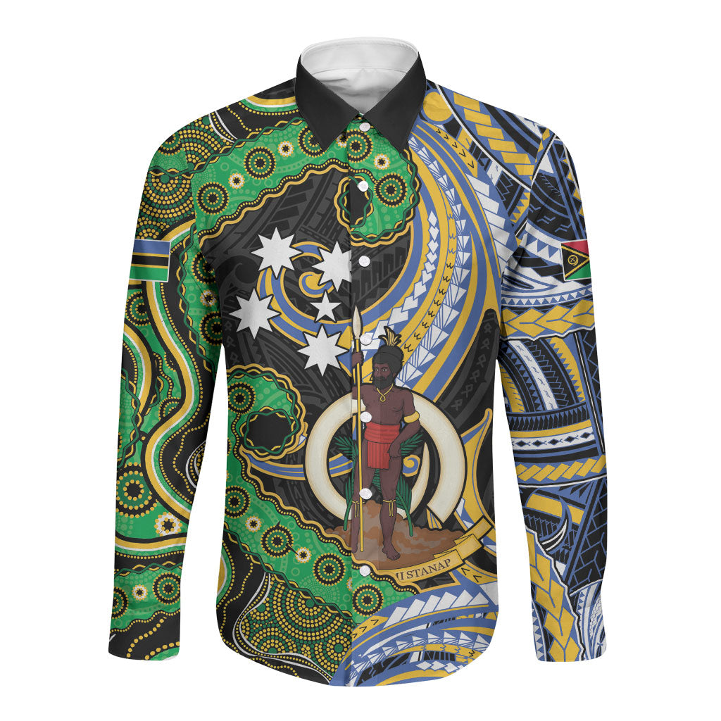 South Sea Islanders And Vanuatu Long Sleeve Button Shirt Boar Tusk Warrior Southern Tribal Pattern