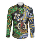 South Sea Islanders And Vanuatu Long Sleeve Button Shirt Boar Tusk Warrior Southern Tribal Pattern