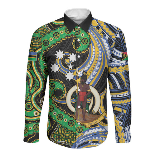 South Sea Islanders And Vanuatu Long Sleeve Button Shirt Boar Tusk Warrior Southern Tribal Pattern